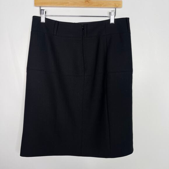 Tory Burch Size 8 Black Wool Stretch Pencil Skirt Seamed Detail Straight Fit - Picture 2 of 9